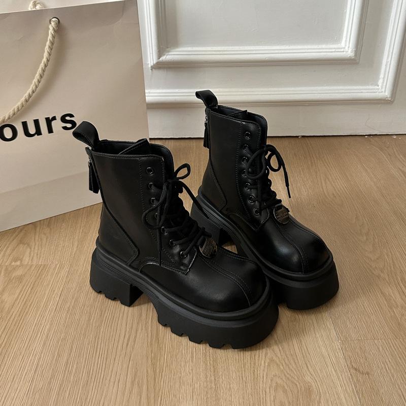 

Retro versatile rear zipper Martin boots women s 2025 autumn new British style thick-soled height-increasing and thin handsome short boots 35 чёрный