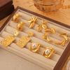 Set de cercei din oțel titan placat cu aur de 18K cu perle imitation geometrice