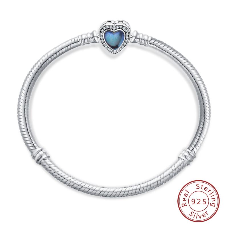 Bracelet 925 Silver Charm Bracelet 17-20CM Shell Blue Leather Rope Bracelet For Women DIY Charm Jewelry Gifts