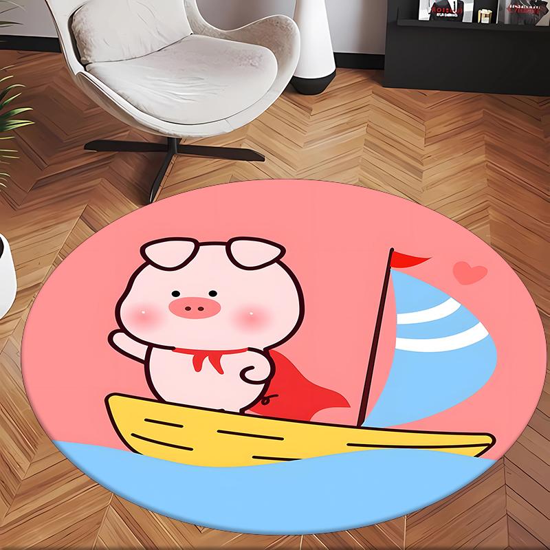 Lulu The Piggy (1) Round Office Rug Decorative Floor Rug for Office Bedroom Living Room and Home Space