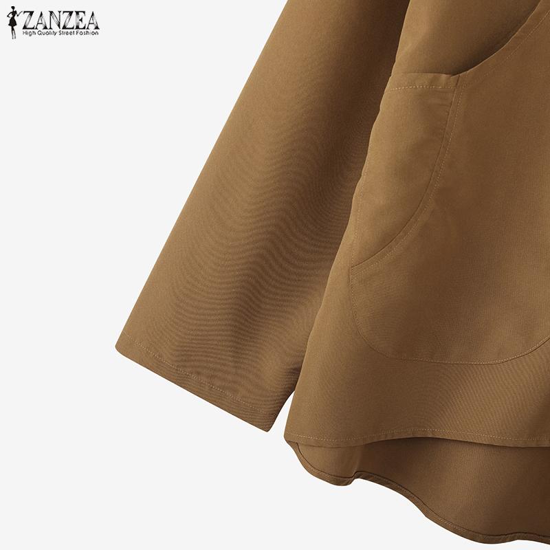 ZANZEA Women Casual Round Neck Loose Long Sleeve Solid Blouse