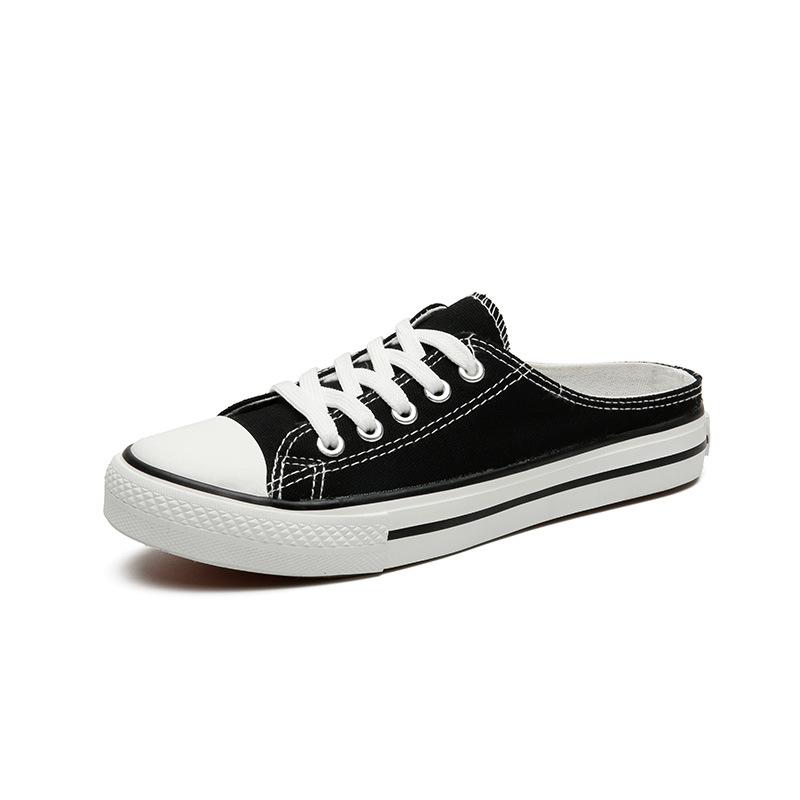 Summer Korean version of casual low-top shallow-mouth canvas shoes half-tray women's cloth shoes lazy shoes student board shoes