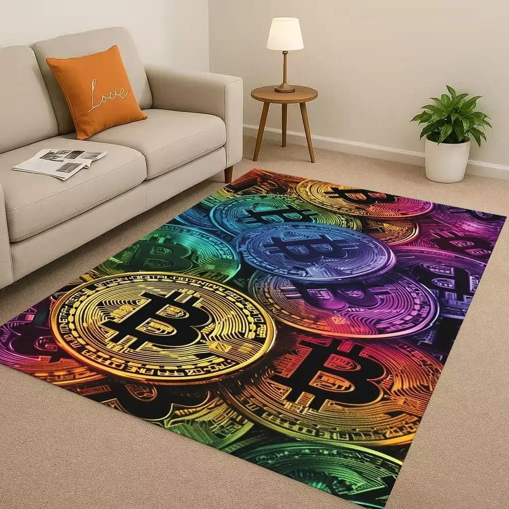 HD Rich BTC Bitcoin Circuit Board Art Cartoon Living Room Non-Slip Area Rug Carpet for Bedroom Playroom Sofa,Home Decor Doormat