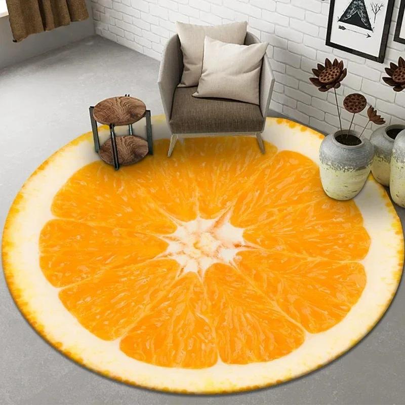 

3D Fruit Print Round Carpet Circle Area Rug for Bathroom Living Room Bedroom Decor Non-slip Cloakroom Floor Mats Kitchen Doormat Diameter 60cm