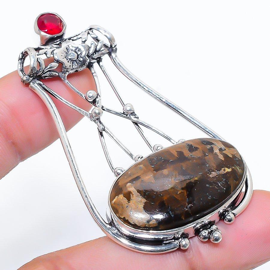 

Ювелирная подвеска ручной работы с бронзитовой яшмой и гранатом, 2,44 дюйма SR-10342