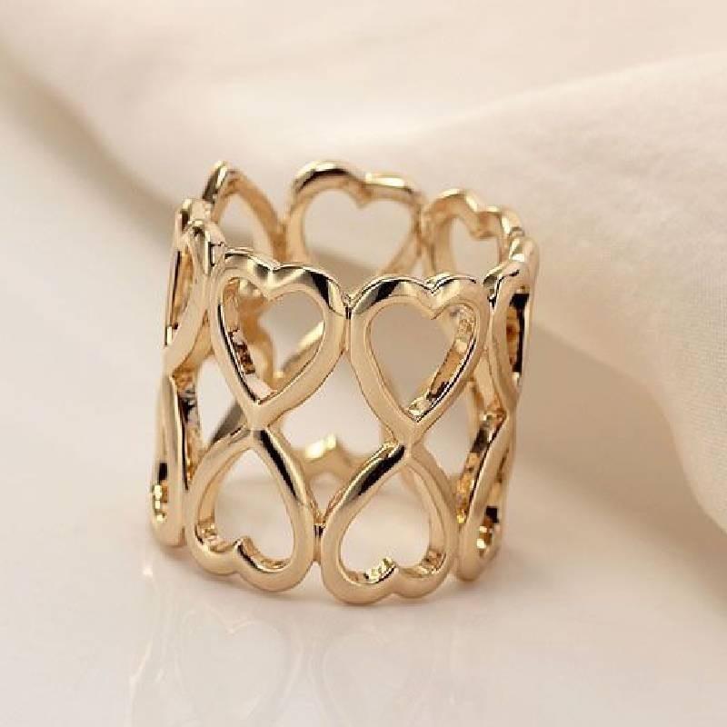 Elegant Double-layer Heart Scarf Ring Smooth Alloy Design For Women In Gold And Rose Gold