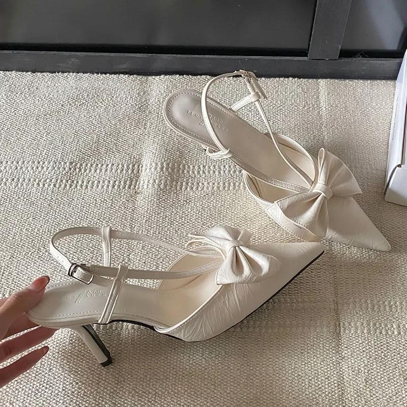 Elegant Pointed Bow Thin Heeled Women Shoes 2025 New Fashion Brand Design Buckle Lace Sweet Banquet Women's High Heeled Shoes