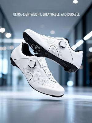 Men's Non-slip Road Bike SPD Shoes, White/Black Cycling Footwear