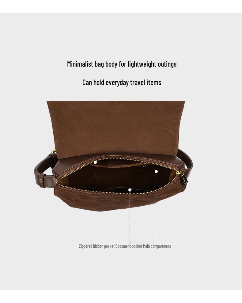 Women's Genuine Leather Crossbody and Shoulder Bag - 2026 Spring/Autumn Collection, Exquisite Suede with High-End Texture