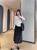 2026 New Year Women's Velvet Polka Dot A-Line Midi Skirt with Lace Hem