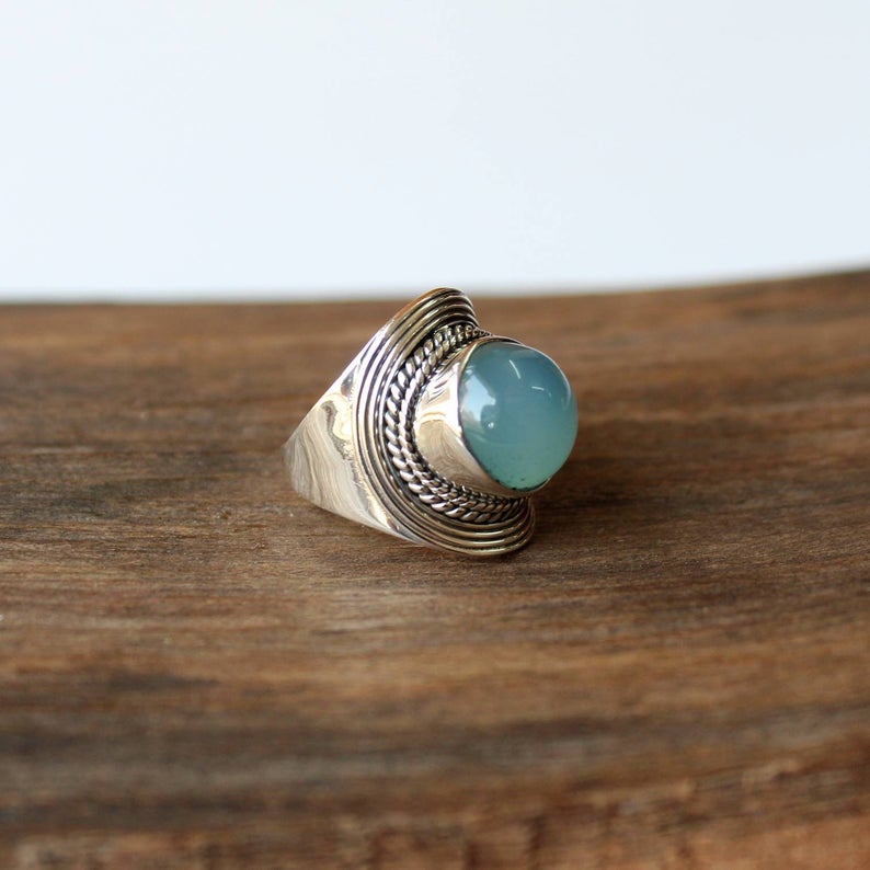 925 Sterling Silver Ring, Aqua Chalcedony Ring, 925 Sterling Silver Ring, Fine Gemstone Ring, Thanksgiving Gift, Handmade Jewelry,