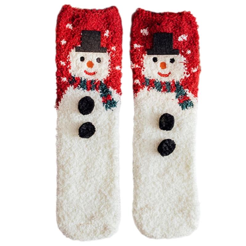 Festival Thickened Coral Velvets Floor Socks for Home Comfort Indoor Fuzzy Slipper Socks with Cartoon Christmas Pattern