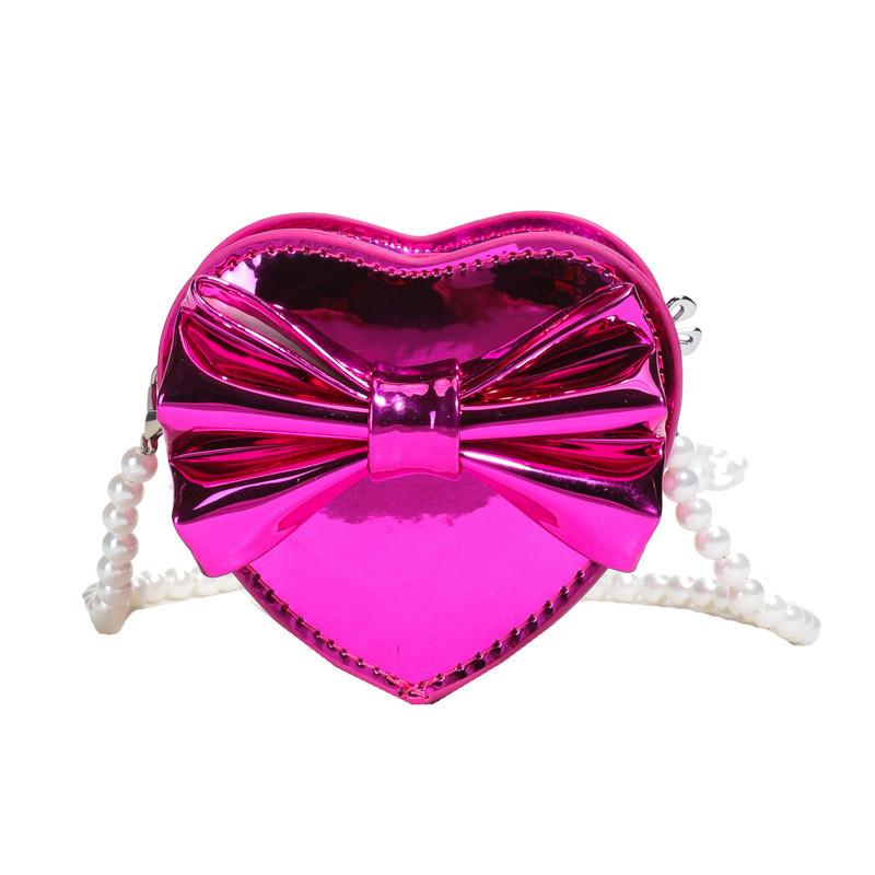 

Мини-сумка в форме сердца с бантом, жемчужной цепочкой и застежкой-молнией для повседневного использования розы красного