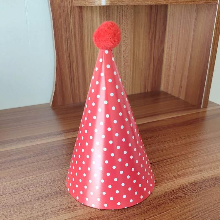 Children'S Birthday Hat Polka Dot Plaid Pompom Party Hat Baby Birthday Party Decoration Birthday Hat