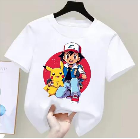 Anime Pokémon Jungen Mädchen T-Shirt Baumwolle Retro Unisex Baumwoll-T-Shirt für Damen Oberteile Lässig Locker Kurzarm Paar Y2k