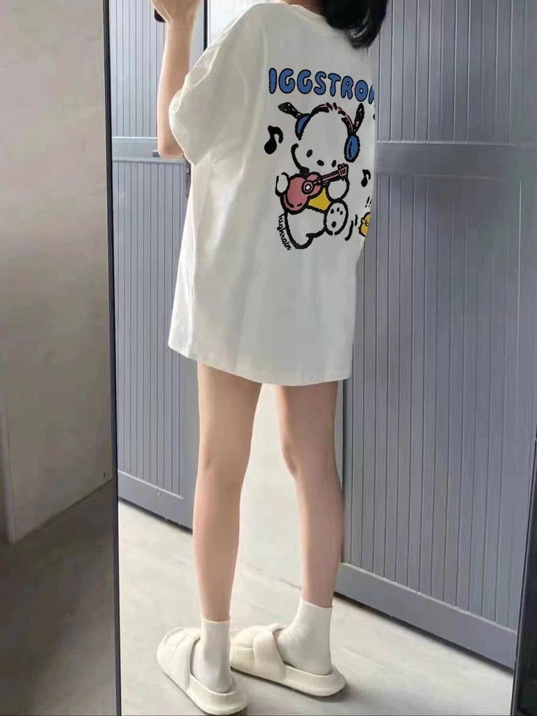 Women's Plus-Size Retro Pure Cotton Mid-Length Summer T-Shirt, Short Sleeves, Loose Fit, Extra Large 2-300 Jin