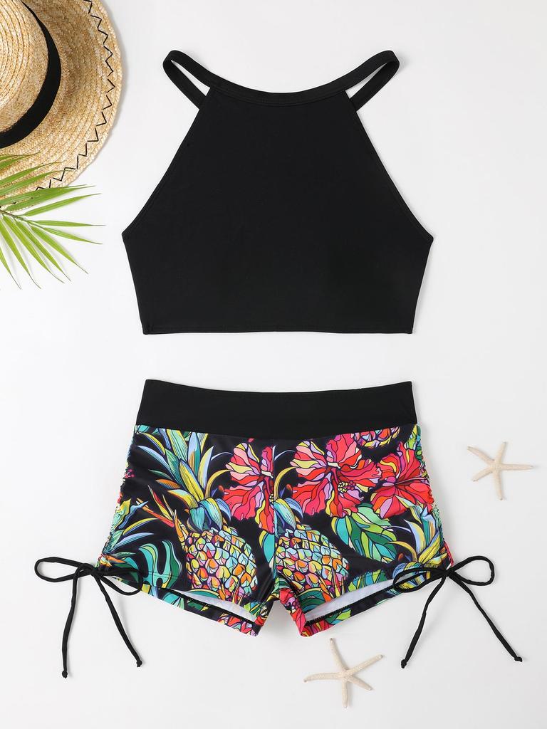 European & American Sporty Bikini: Sexy Bandeau Crop Top with Elegant Back and Split Swimsuit Design