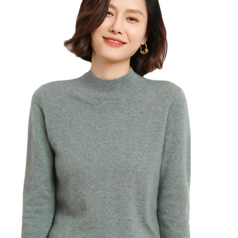 Autumn Winter Semi High Neck Sweater Women Loose Long Sleeve Base Layer Plus Size Knit Top