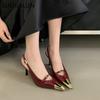 Fashion SUOJIALUN New Women Pumps Shoes Fashion Mix Color Ladies Eelgant Sandal Shoes Pointed Toe Thin High Heel Dress Slingback Shoes