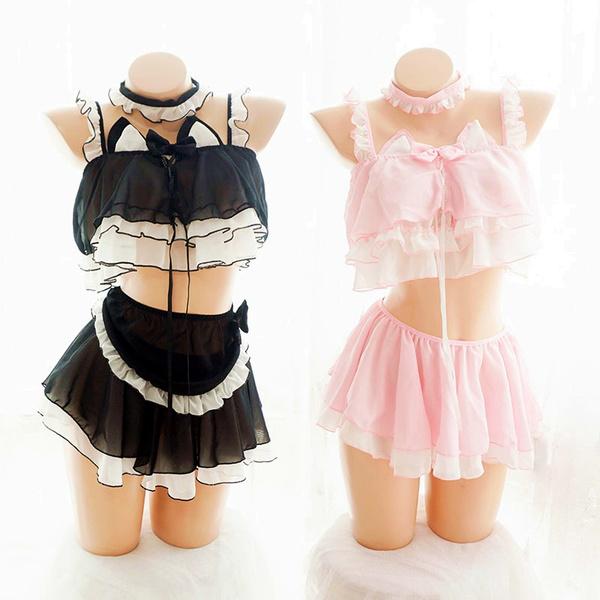 Frauen Lolita Nachtkleid Wickelrock Rüschen Dessous Japanisches Dienstmädchen Cosplay Kostüm Sexy