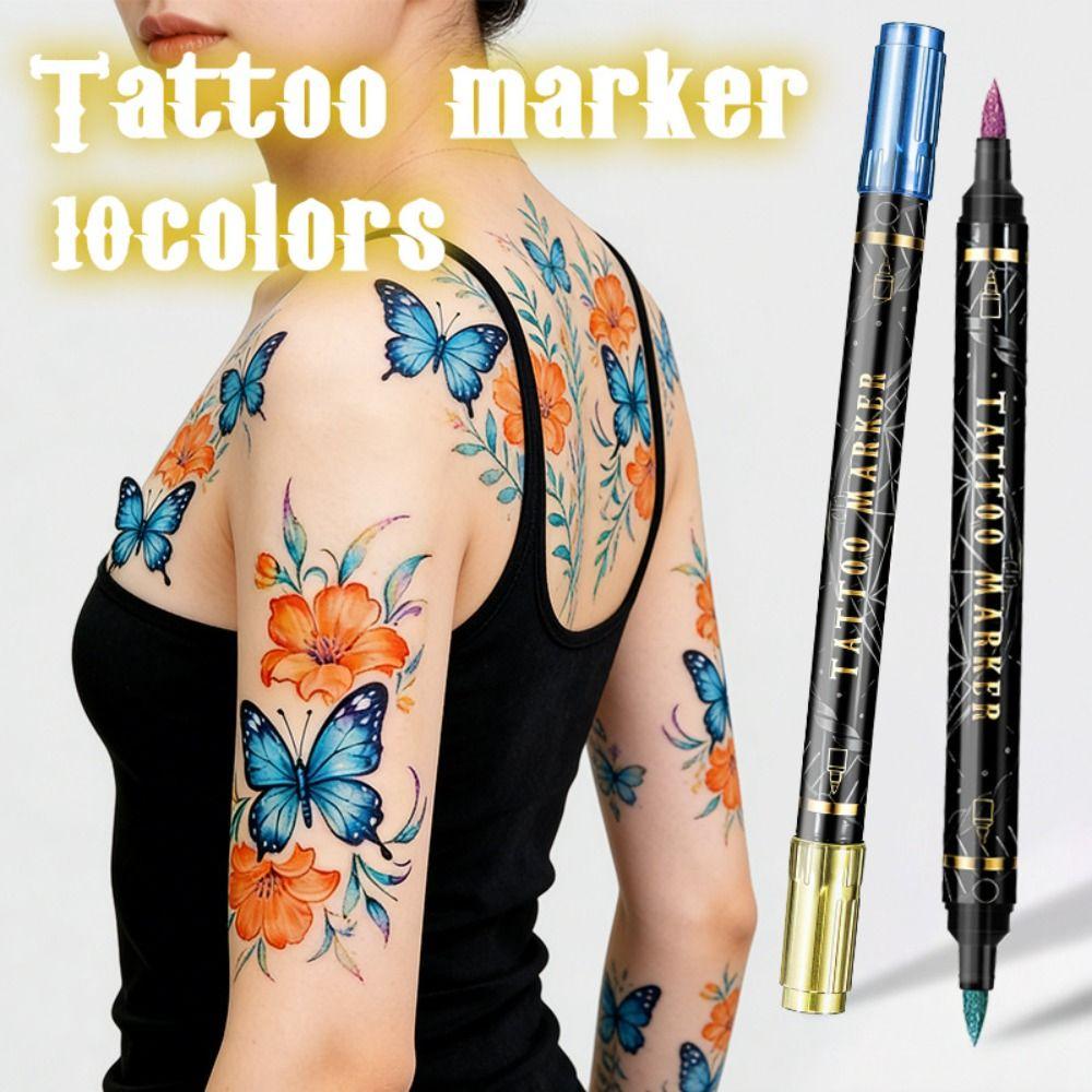 10 Colors Temporary Tattoo Pen Non-Toxic Easy Wash Off Tattoo Marker Pen Water-Based Tattoo Doodle Pen