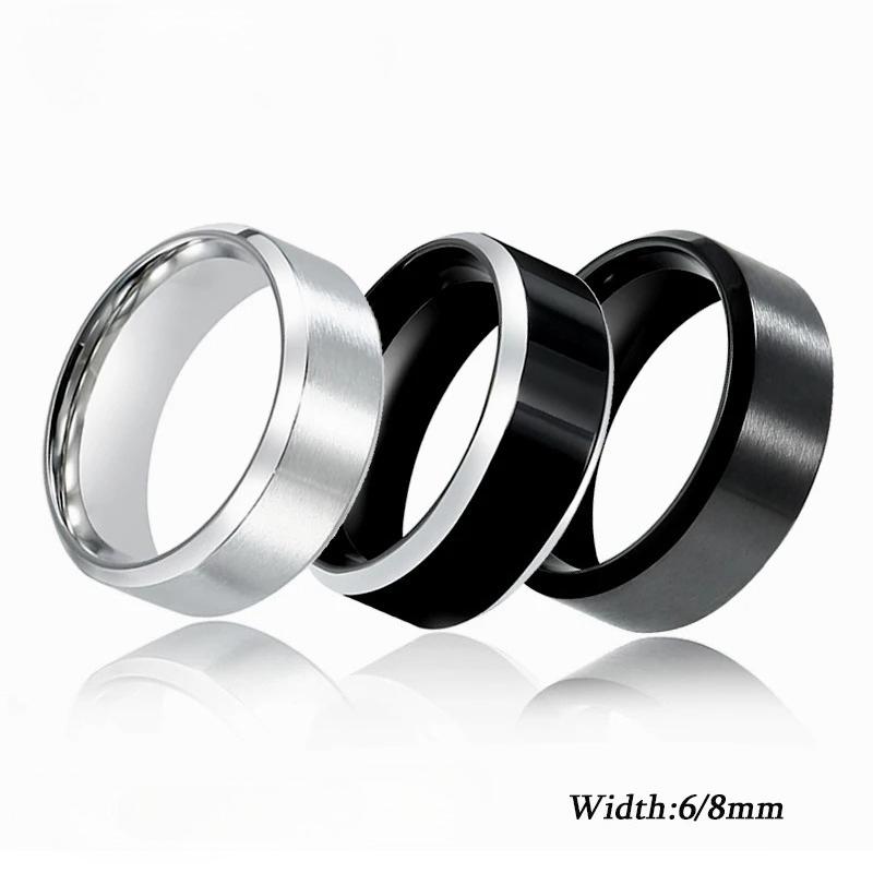 Anelli Neri Anello Classico in Acciaio Inossidabile Fedi Nuziali di Fidanzamento Per Uomo Donna Coppia Colore Nero Argento Gioielli di Moda 8/6mm