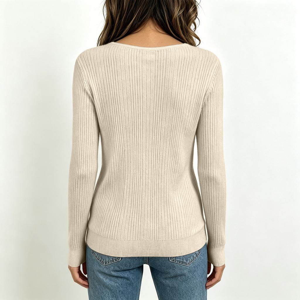 Women's Casual V-Neck Pullover Long Sleeve Sweater for Everyday Wear