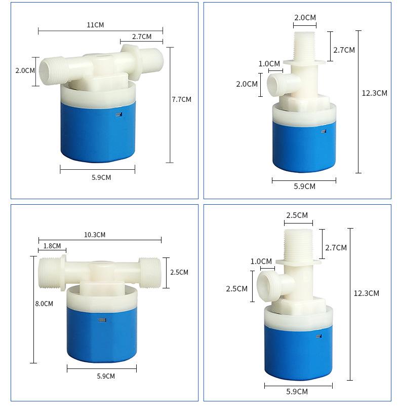 Fully Automatic Blue & White Plastic Water Level Control Valve with 4-Point Side Inlet for Water Tanks