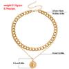 Hip-Hop Hipster Street Shot, Double-Layer Geometric Exaggeration Thick Aluminum Chain Beautiful Head Simple Portrait Coin Necklace Woman