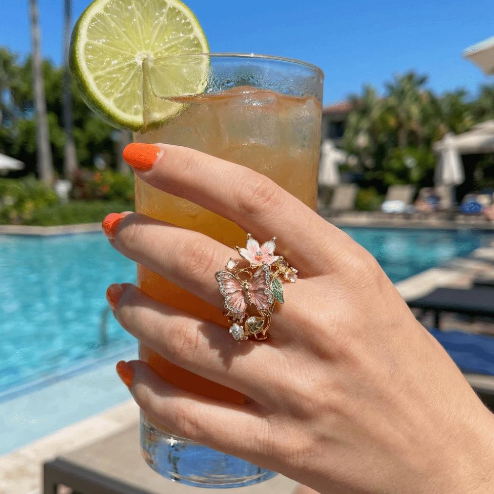 Oil Dripping Butterfly Ring Elegant Finger Jewelry Sweet Opening Finger Ring Ladies Jewelry
