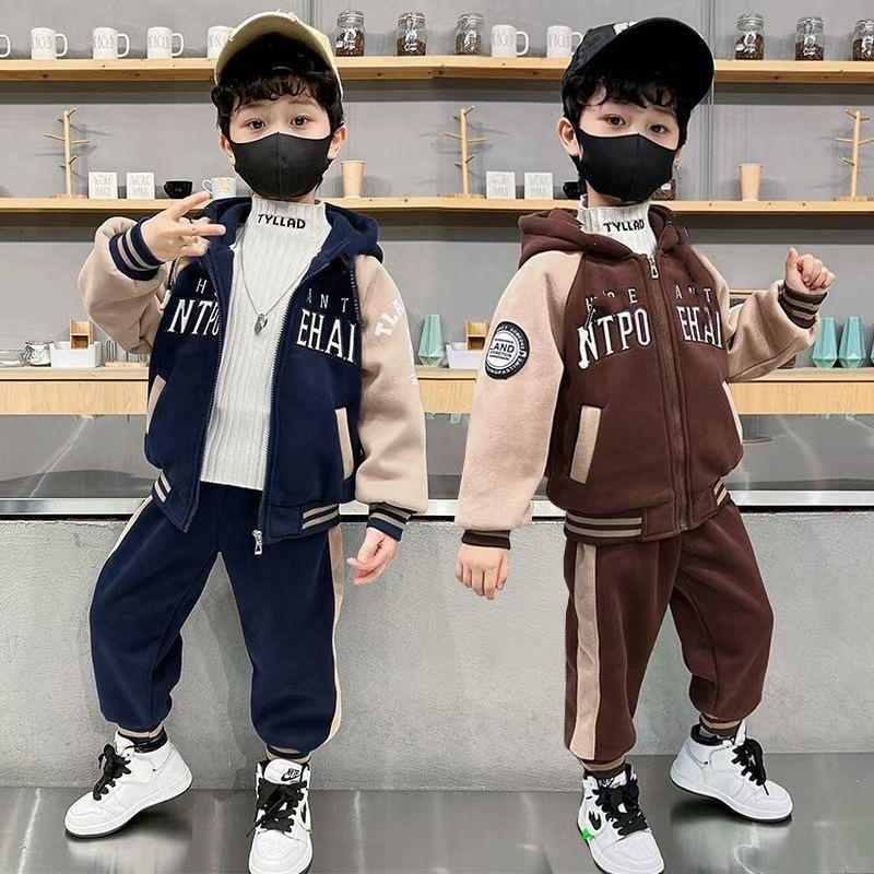 Winter Jungen Bekleidungssets Fleece Kleidung Sets für Kinder Buchstaben Kinder Jacke+Hose 2-teilige Anzüge Baby Trainingsanzug
