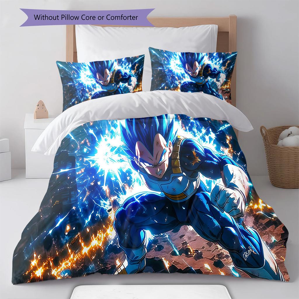 Vegeta Pattern Bedding Quilt Set Quilt Cover Pillowcase Home Birthday Gift(1 * duvet cover + 2 * pillowcase, without core)
