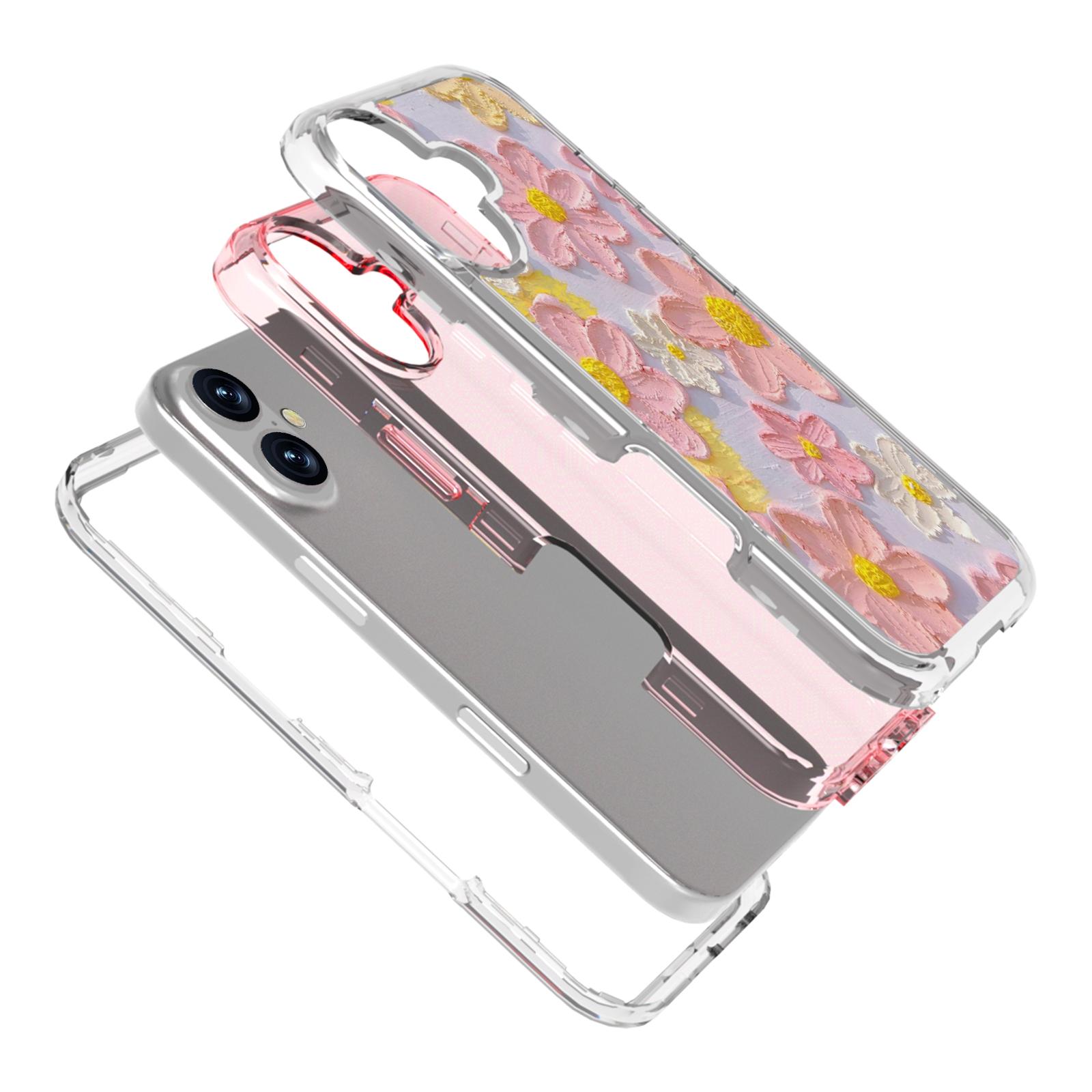 

GW02 For iPhone 16 Plus Case IMD Pattern TPU+PC Shockproof Phone Cover Blue Flower