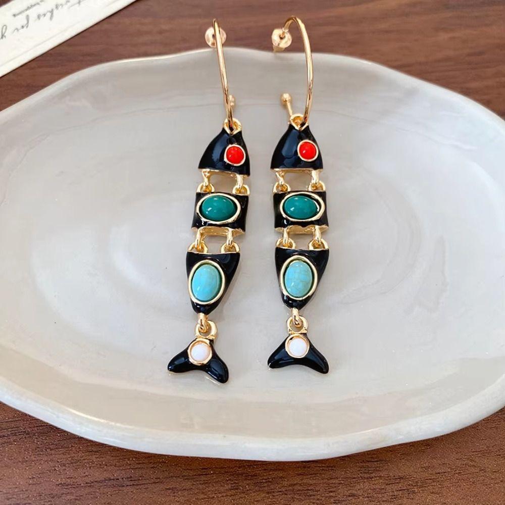 Gothic Ethnic Style Earrings Exaggerate Enamel Dangle Earrings Little Fish Earrings  Lady