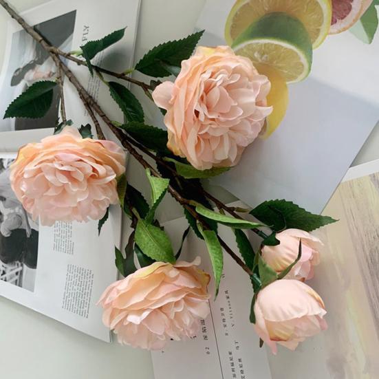 Artificial Peony Flowers 35.8" Faux Peony Stems Realistic Fake Silk Peony Branches with 3 Bloom Heads And 2 Buds for Vase DIY Bouquet Weeding