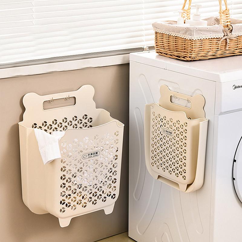Folding Dirty Clothes Basket Wall Mounted Laundry Storage Hamper For Bathroom Portable Hollowed Laundry Bag For Bathroom Bedroom