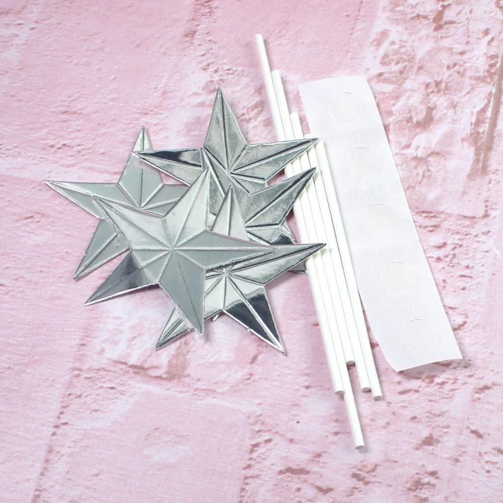 3D Hand-Folded Gold & Silver Star Cake Toppers