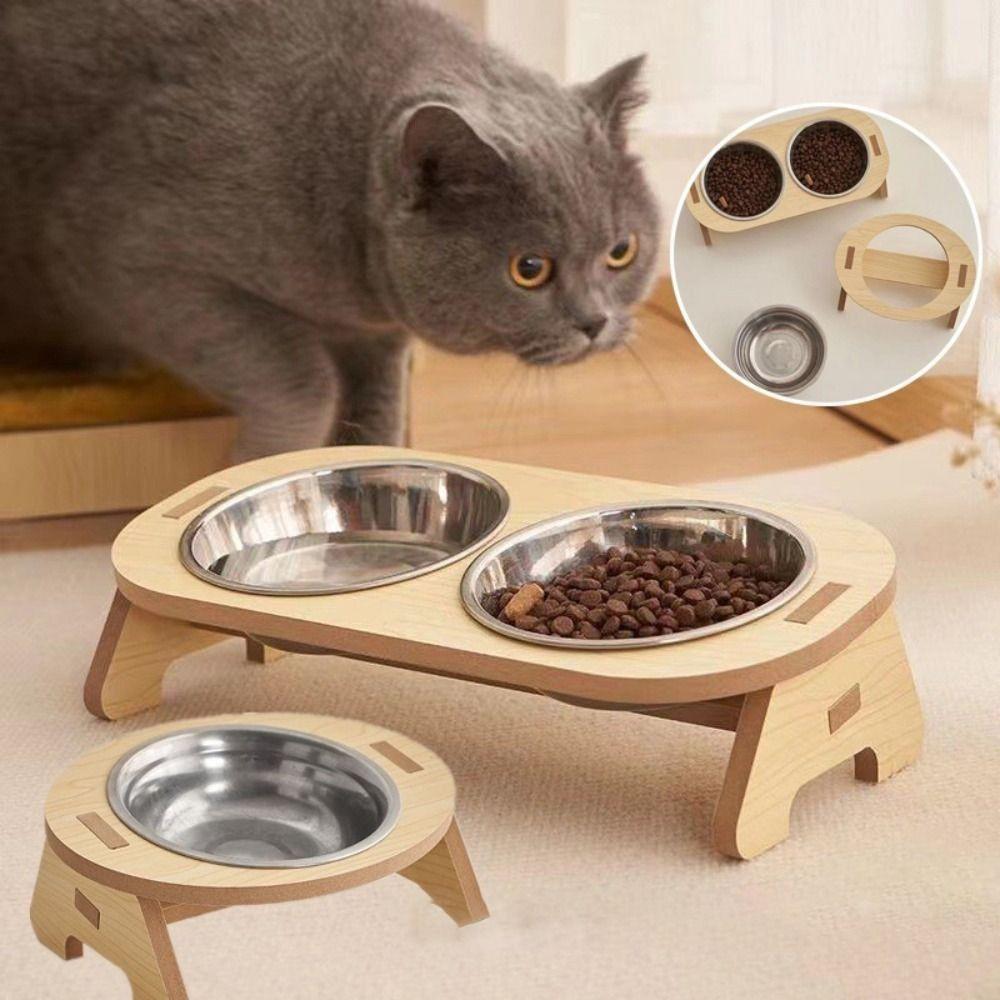 Wooden Cat Food Bowl Non-Slip Dog Food Bowl Practical Cat Food Container  Home