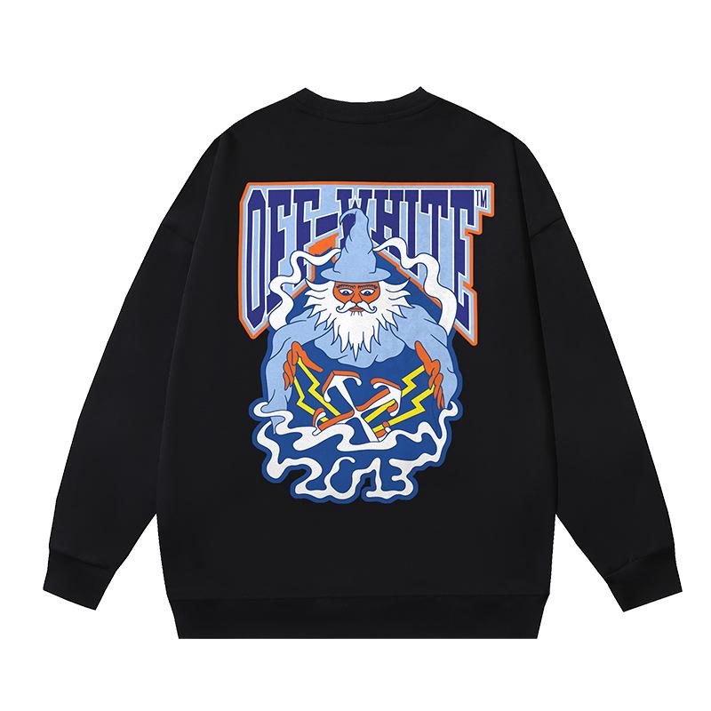1111 Off-White 2026 Spring and Autumn New OW Magic Elder Pattern Printed Men's and Women's Round Neck Hoodie