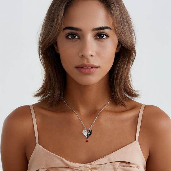 Black White Angel Hugging Necklace Hypoallergenic Men Women Embrace Couple Pendant Necklace Jewelry Accessories Birthday Anniversary Gift