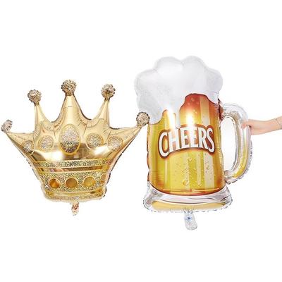 Goldene Geburtstagskrone Prost Weinglas Aluminium Luftballons Prinzessin Kindergeburtstag Dekoration