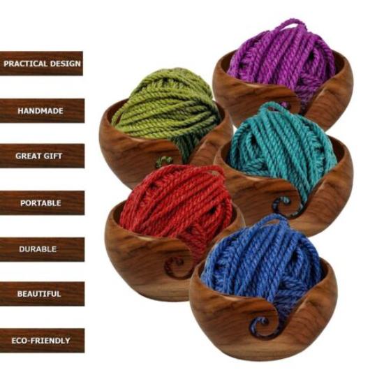 Wooden Yarn Bowl Hand Made Rosewood Wood For Knitting & Crochet Yarn Holder Gift
