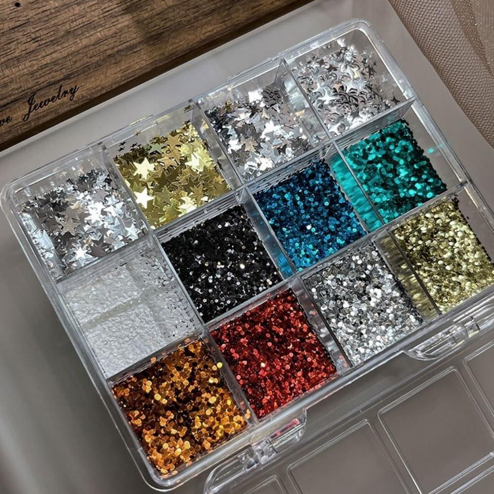 12 Grids/Box Nail Art Sequins Kit Mixed Shape DIY Nail Embellishments Manicure Accessories