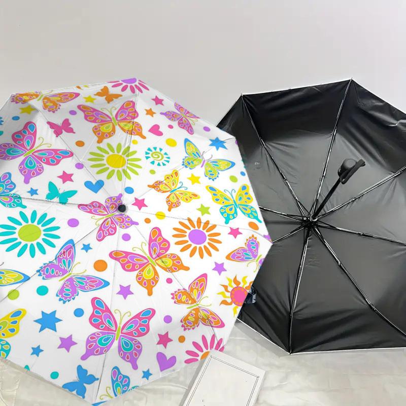 1PC Butterflies Flowers Umbrella-8-Rib Reinforced Portable Folding Travel Suitable for All Seasons Outdoor Daily Use  -J0375