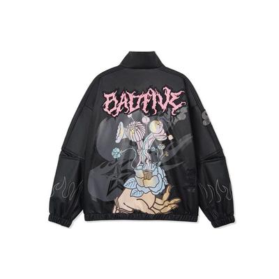 Li Ning X Sta_Group Collaboration Badfive Changan Youth Fun Cartoon Pattern Loose Sports Jacket Unisex Jacket Black AJDR526-1