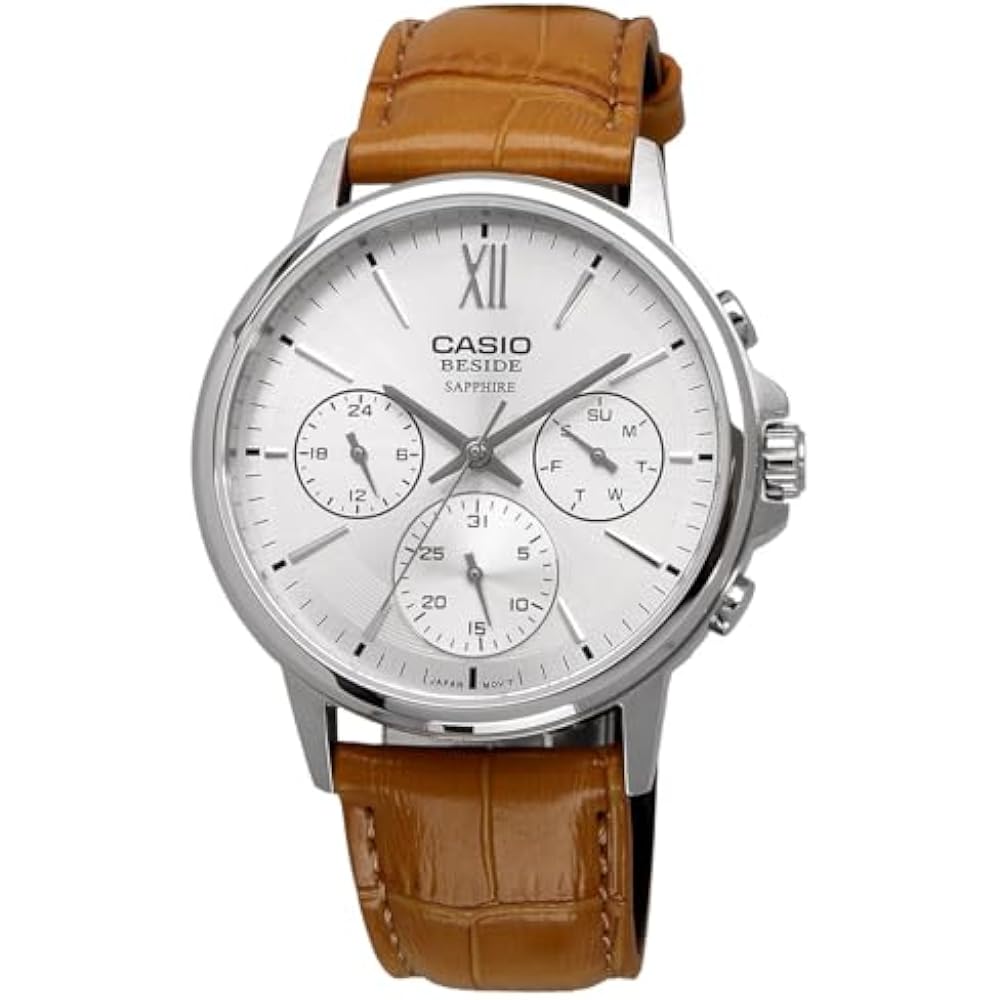 Casio CASIO BESIDE Quartz Men's Watch Sapphire Glass BMS-300L-5AV Camel Color Leather Band Mult...