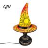 Halloween Desk Decor Stained Glass Witch Hat Lamp, Table Lamp with Inline Switch, USB Powered Small Bookshelf Accent Light Style for Bedroom