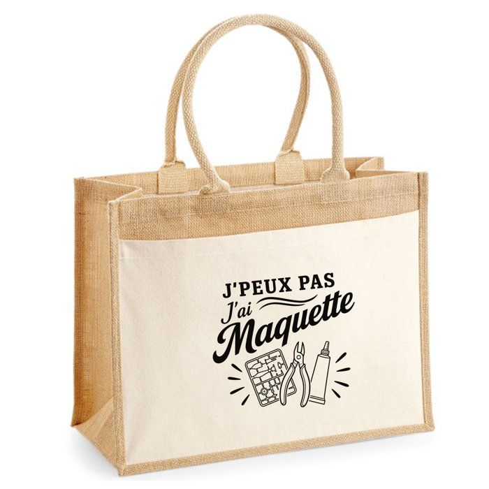 Sac cabas - PLANETEE - J'peux pas minimaliste - Toile de jute et coton - 21 L (43×33×21 cm) - Illustration au trait noir