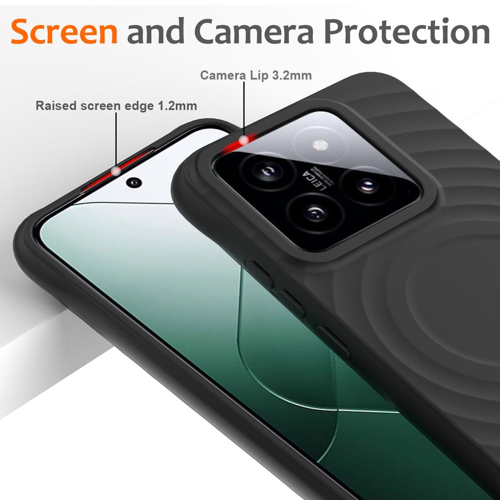 For Xiaomi 14 Case Compatible with MagSafe Ripple Texture Liquid Silicone Protective Cover with Strap
