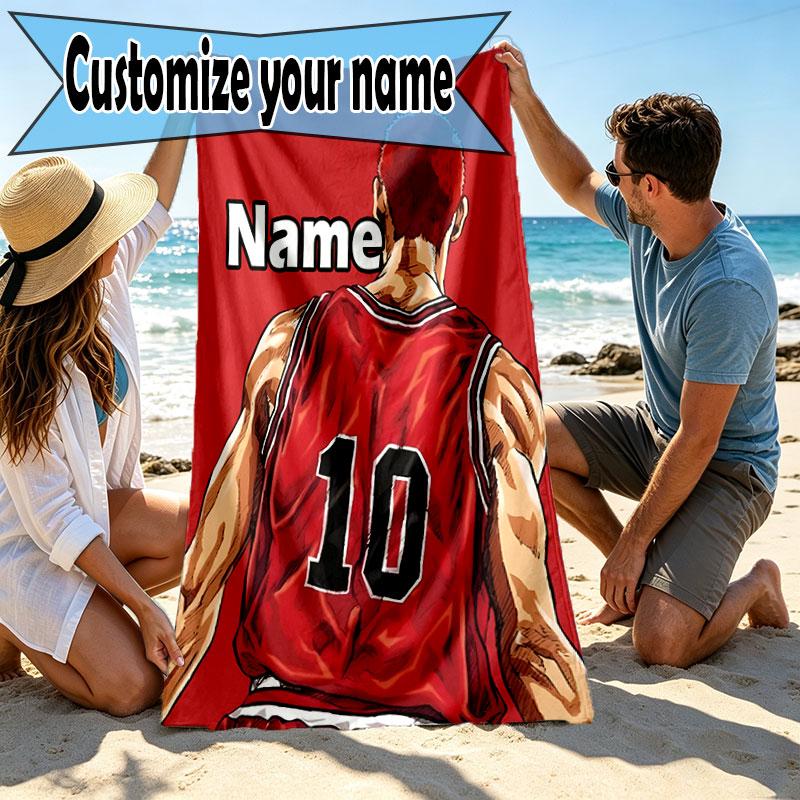 Custom Name Personalized SLAM DUNK Print Beach Towel, for Trip Camping Beach Party Home Decor, Birthday Gift for Family & Friends